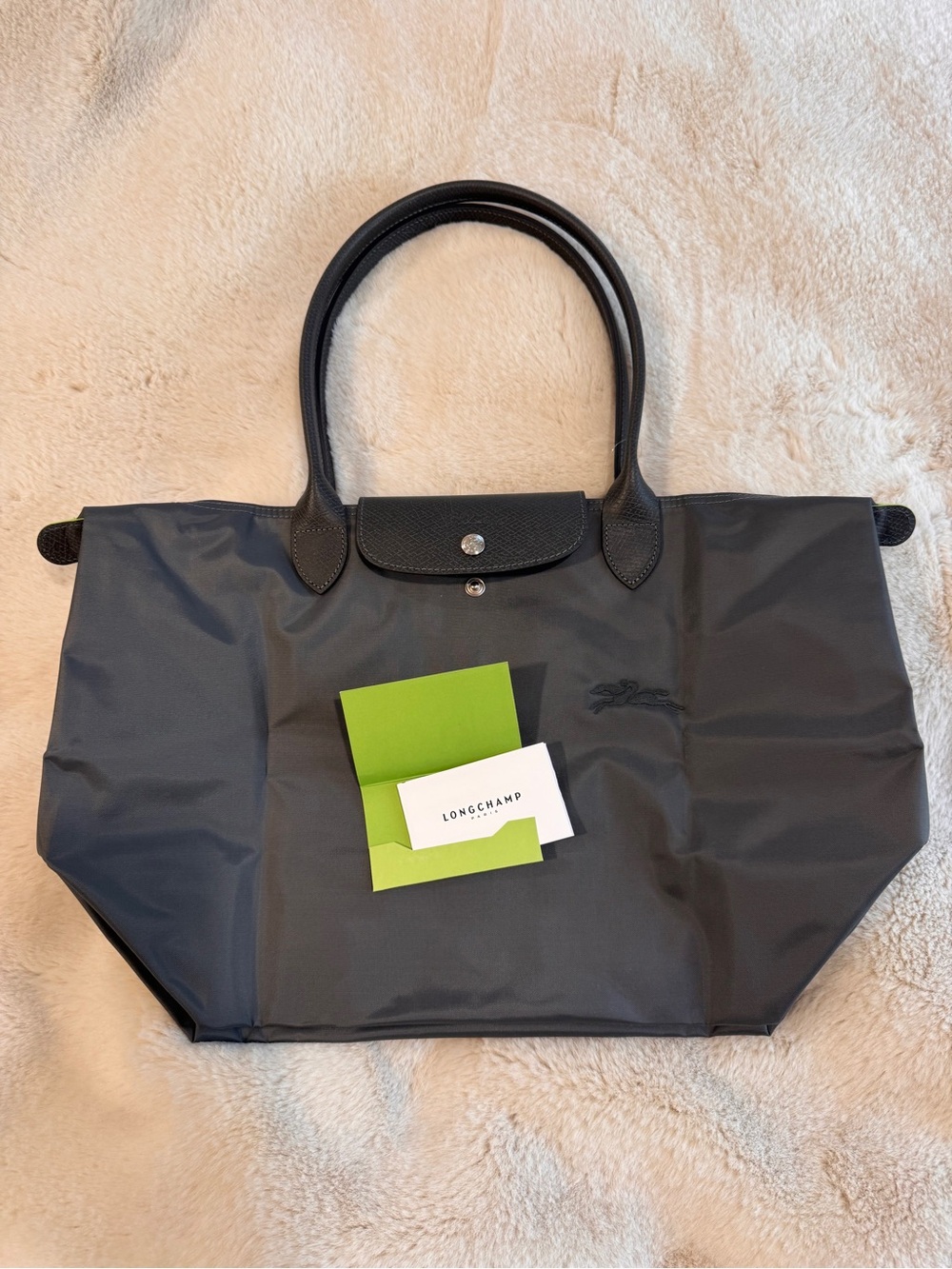 Longchamp Le Pliage Tote in Dark Gray with Black Trim